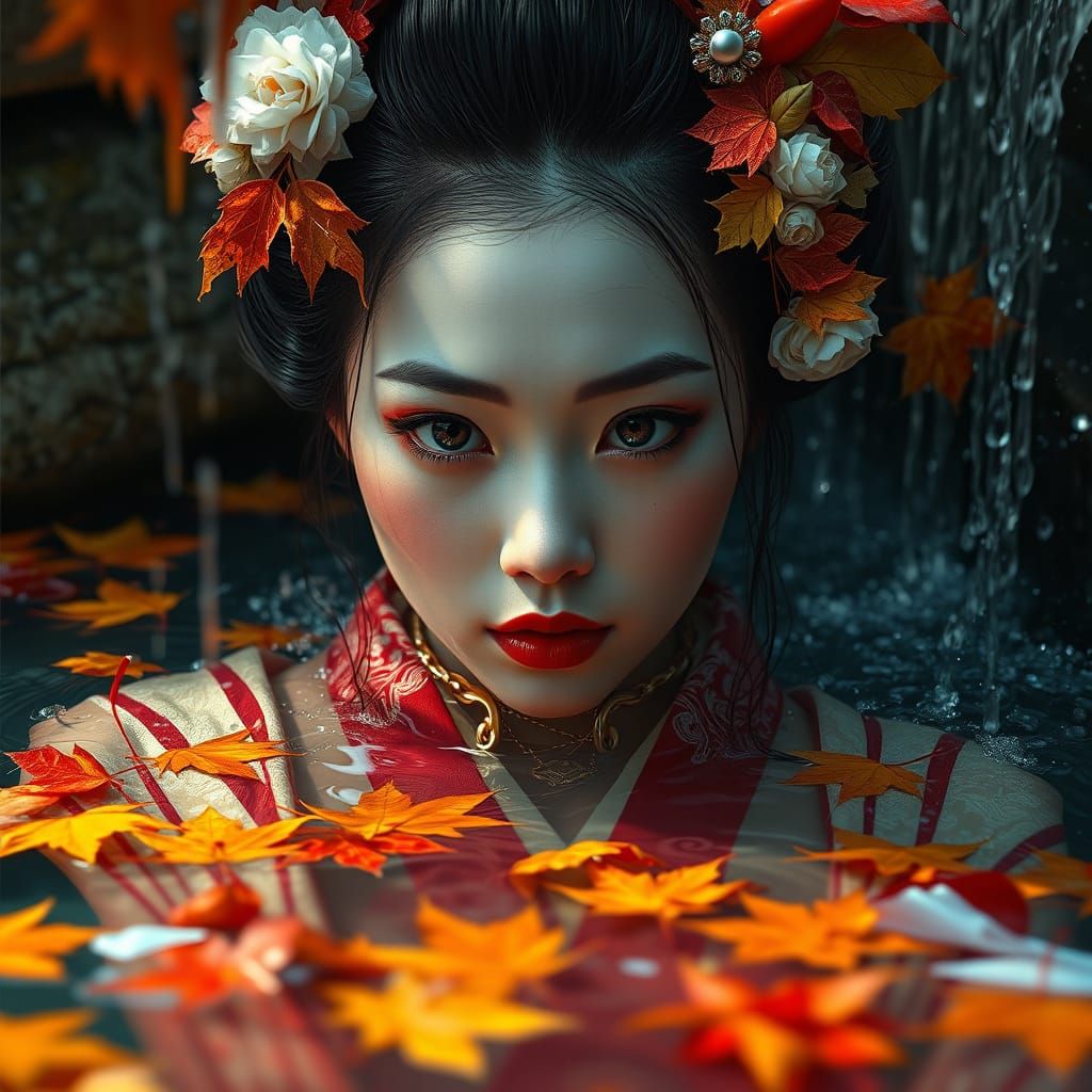 waterfall, geisha