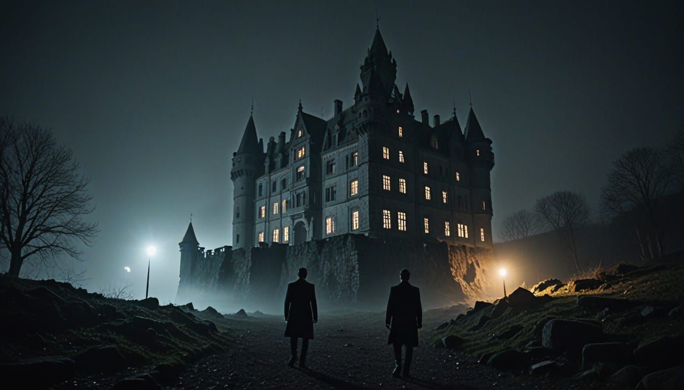 Eerie Investigation at Abandoned Castle at Night