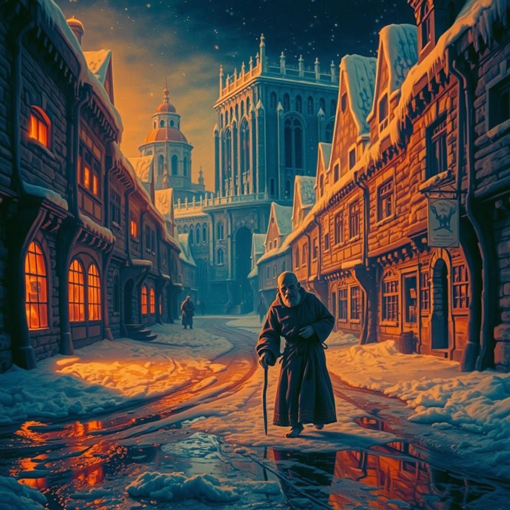 Medieval Leper in Icy City: Vintage Hologram