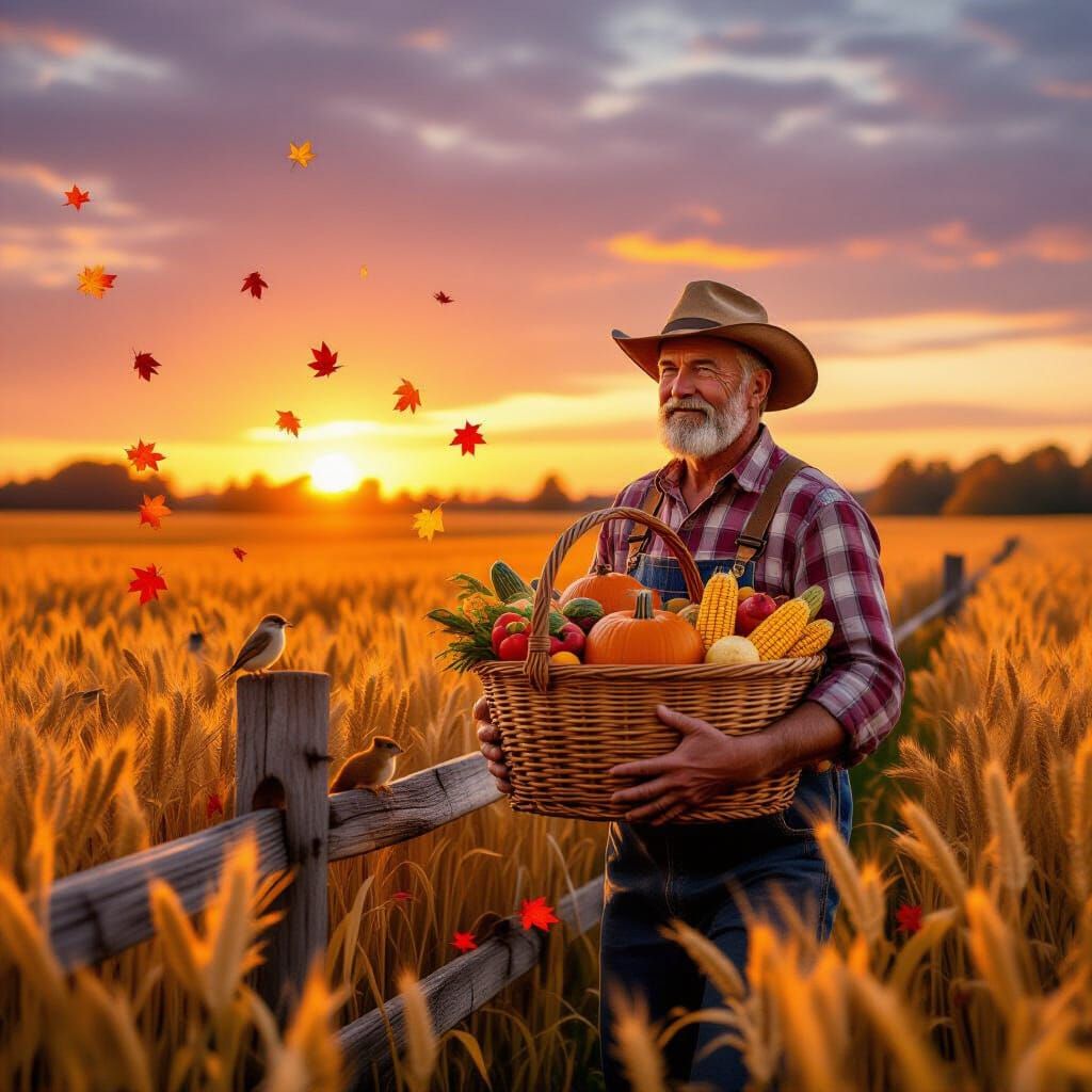 Autumn Harvest Scene: Golden Fields at Sunset