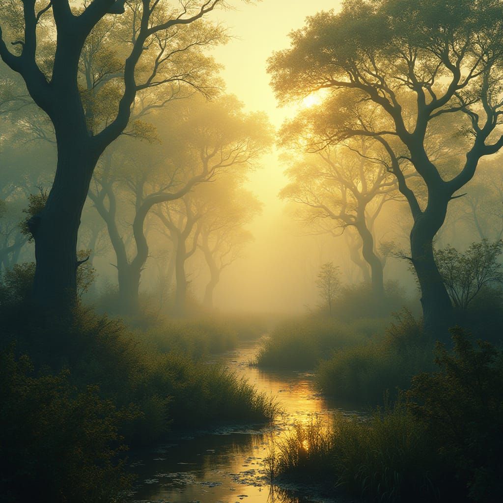 Twisted Swamp Landscapes in Golden Light
