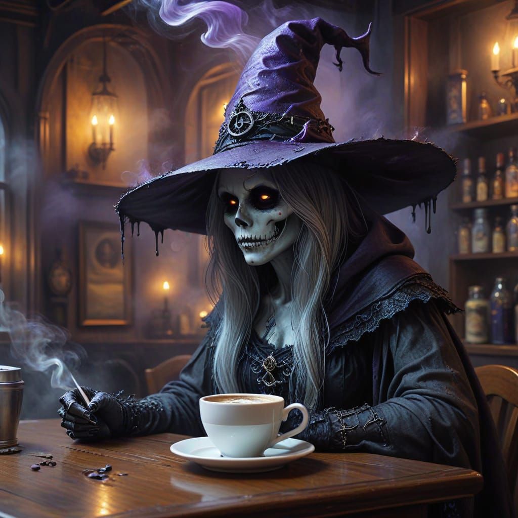 Ghostly Coffee Break in Haunted Bar Oil Painting