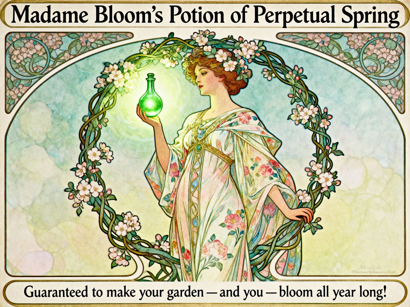 Art Nouveau Potion Poster: Madame Bloom's Perpetual Spring