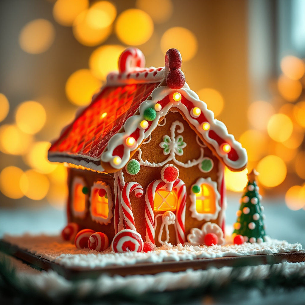 Intricately Detailed Gingerbread House with Bokeh