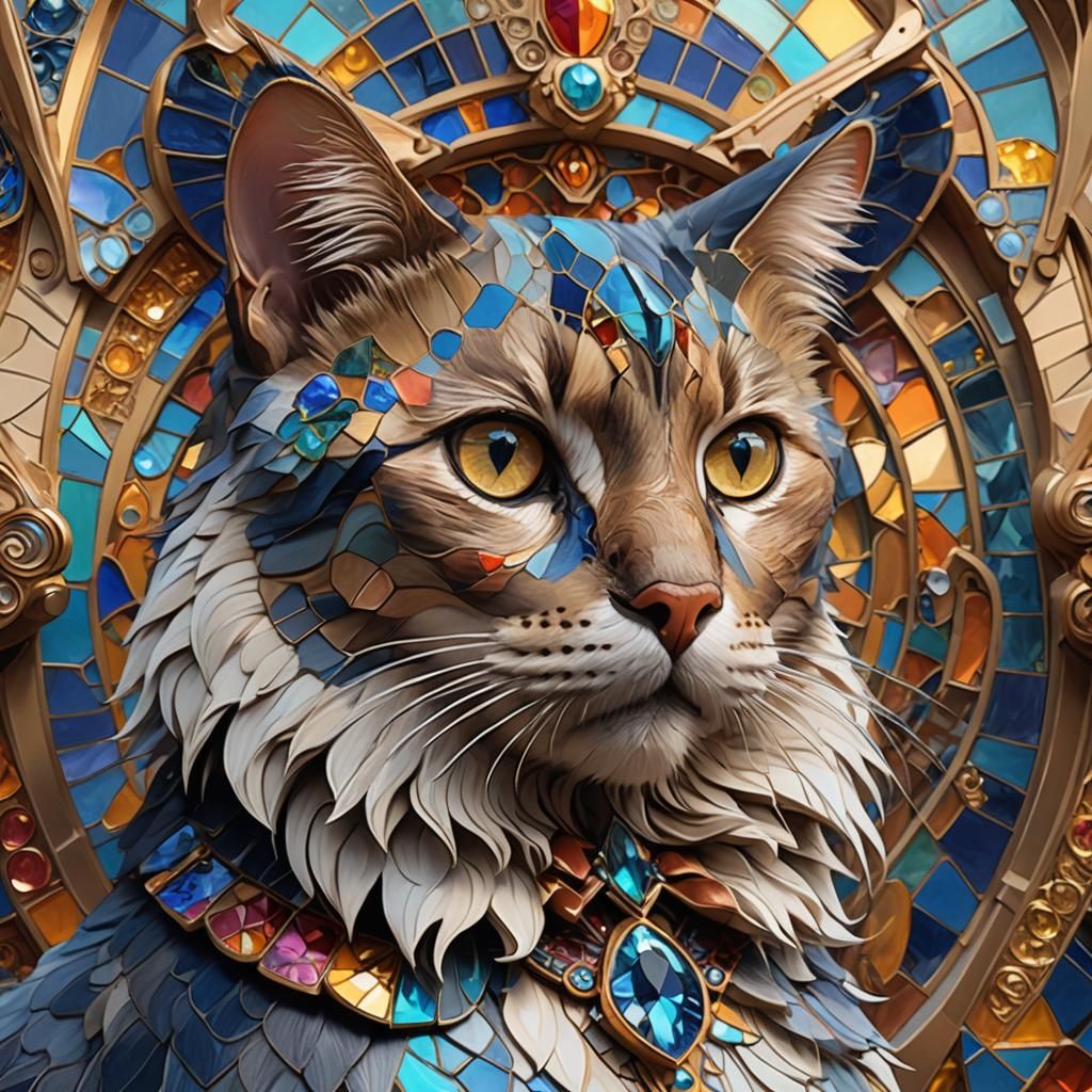 Hyperdetailed Cat Portrait in Art Nouveau Style