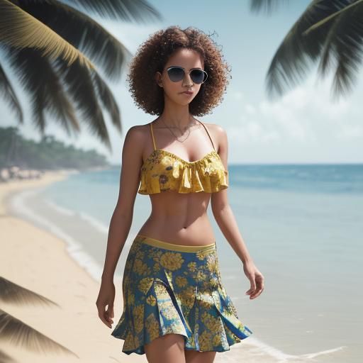 Hyperrealistic Woman on Beach with Girl