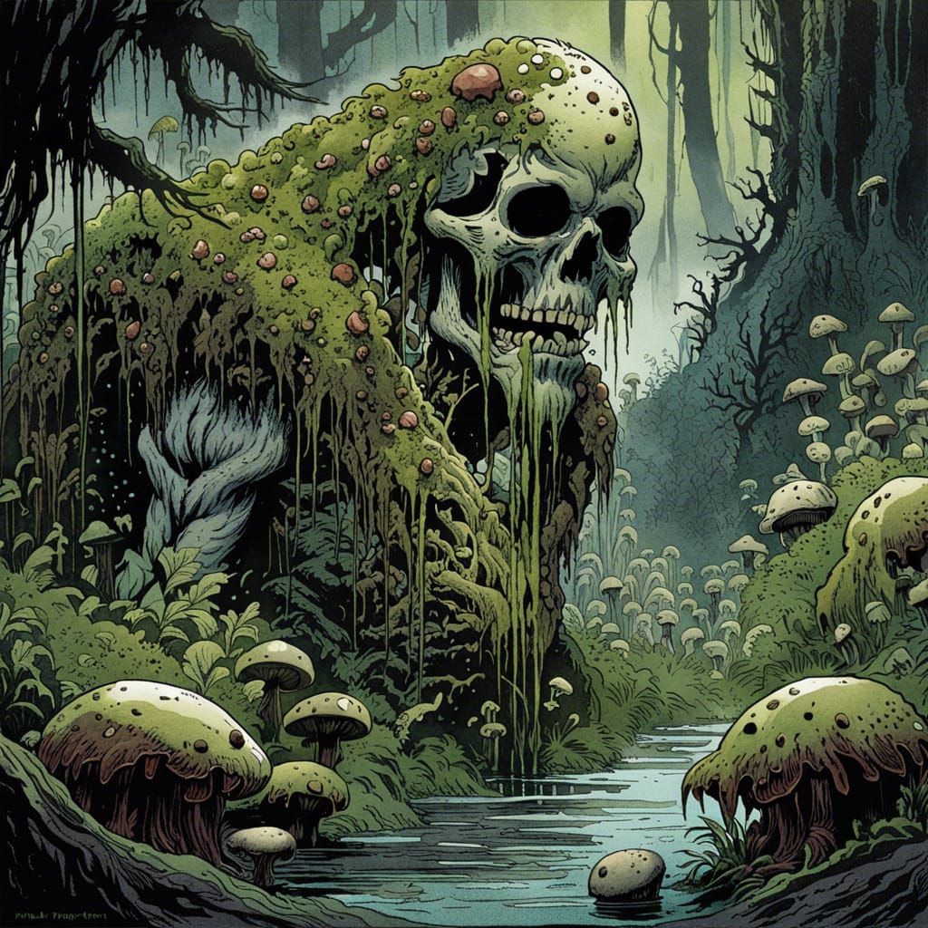 Horrific Swamp Zombie in Watercolor Comic Art
