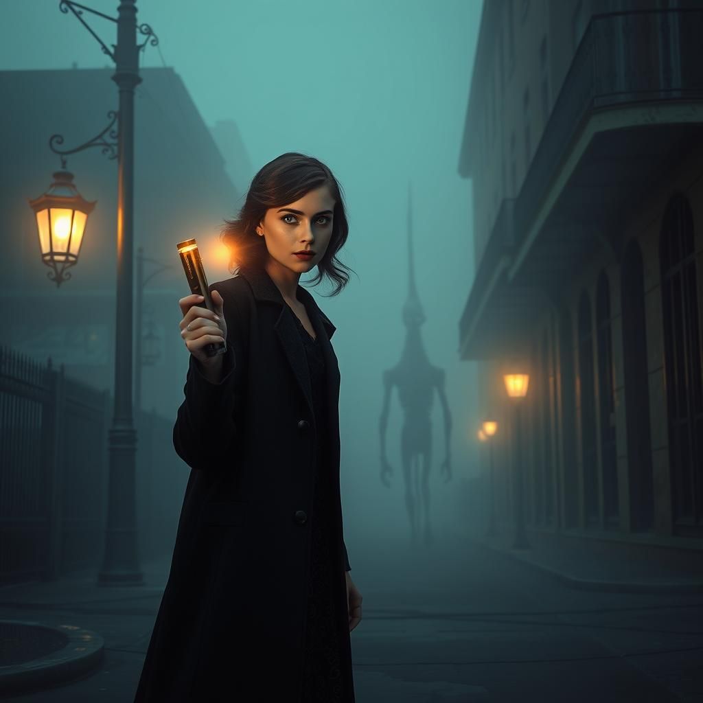 Eerie New Orleans Street Scene in Alphonse Mucha Style