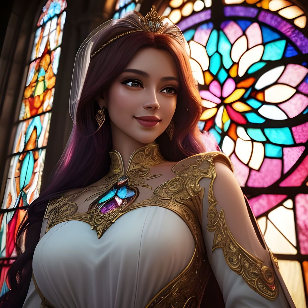 Sultry Princess Emerges from Stained Glass Masterpiece