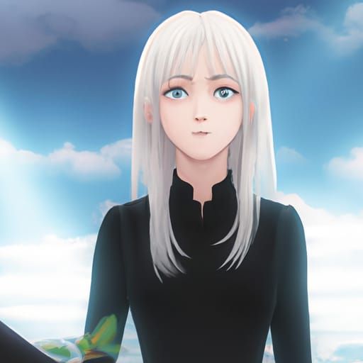 Anime Woman with White Hair in Ghibli Style