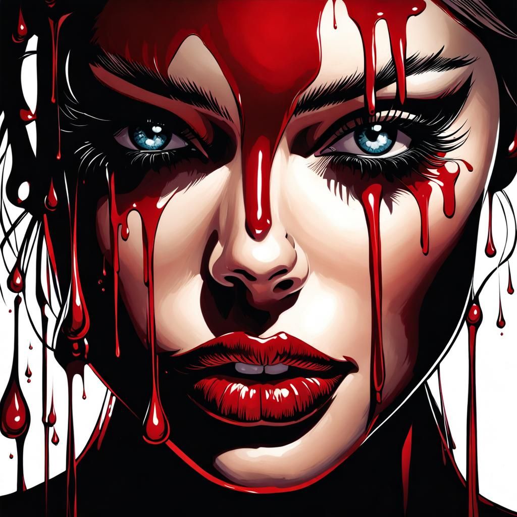 Dramatic Portrait of Woman with Blood Drops