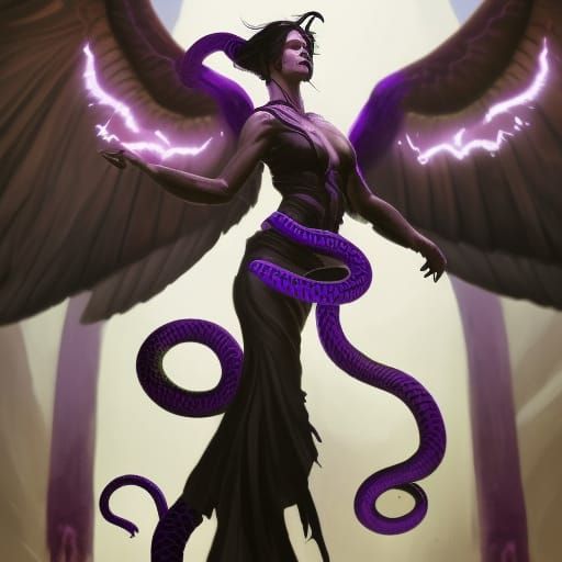 Demon Woman with Snakes, Dark Fantasy Concept Art