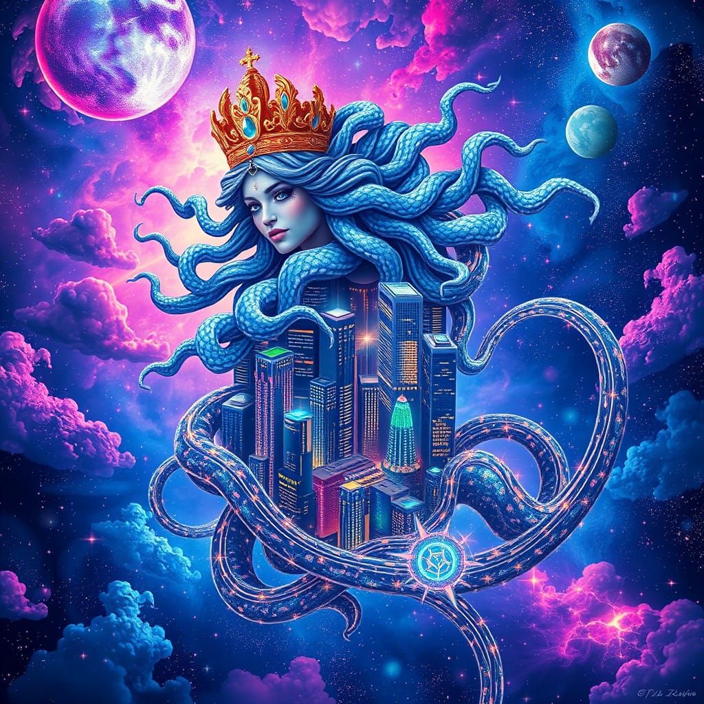 Cyberpunk Medusa in Cosmic Expanse