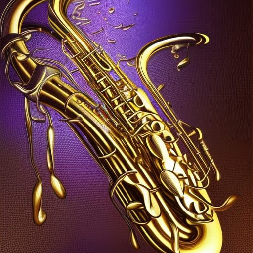 Melting Saxophone: Surreal 3D Liquid Ink Illustration