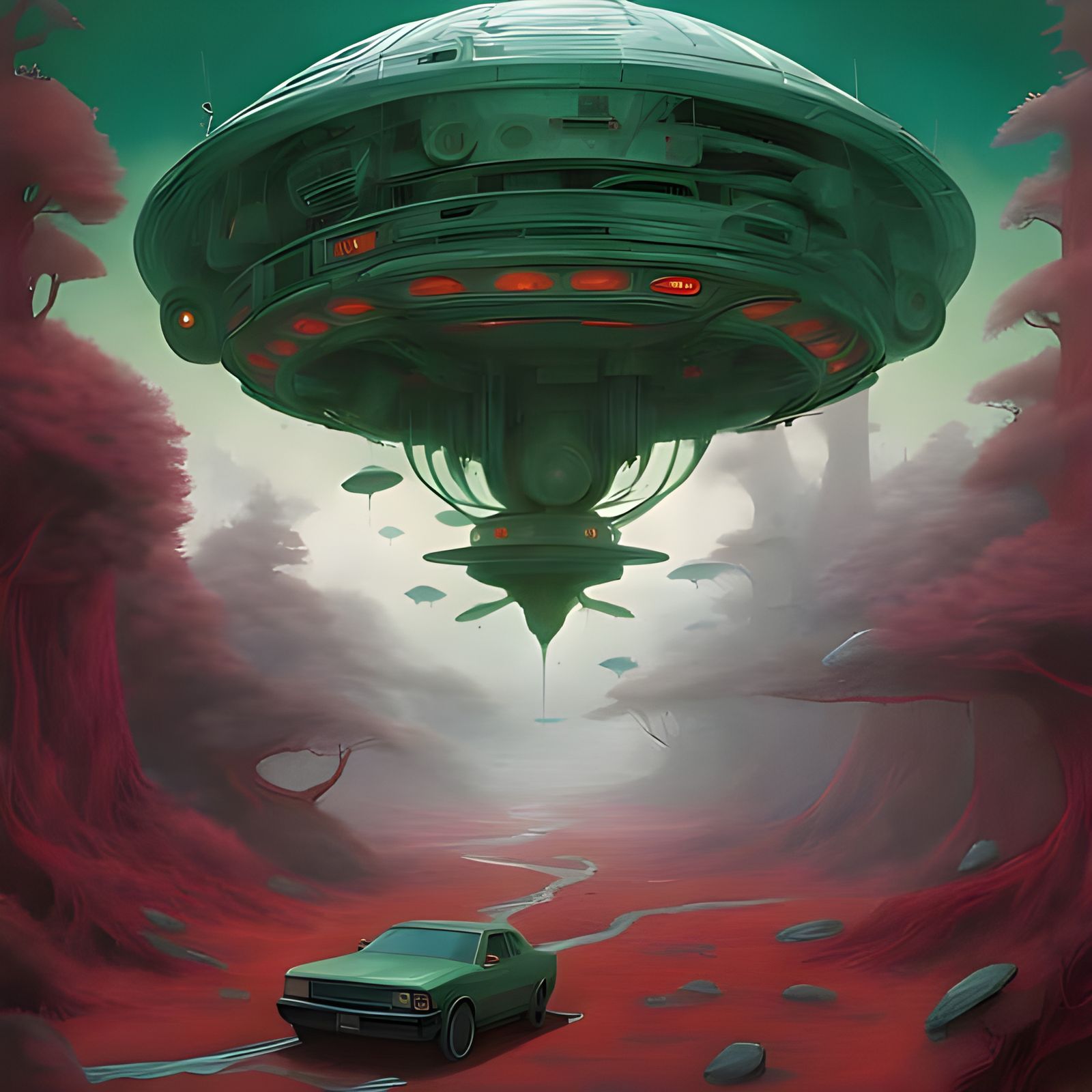 Fractal UFO Gouache Illustration in Borderlands Style