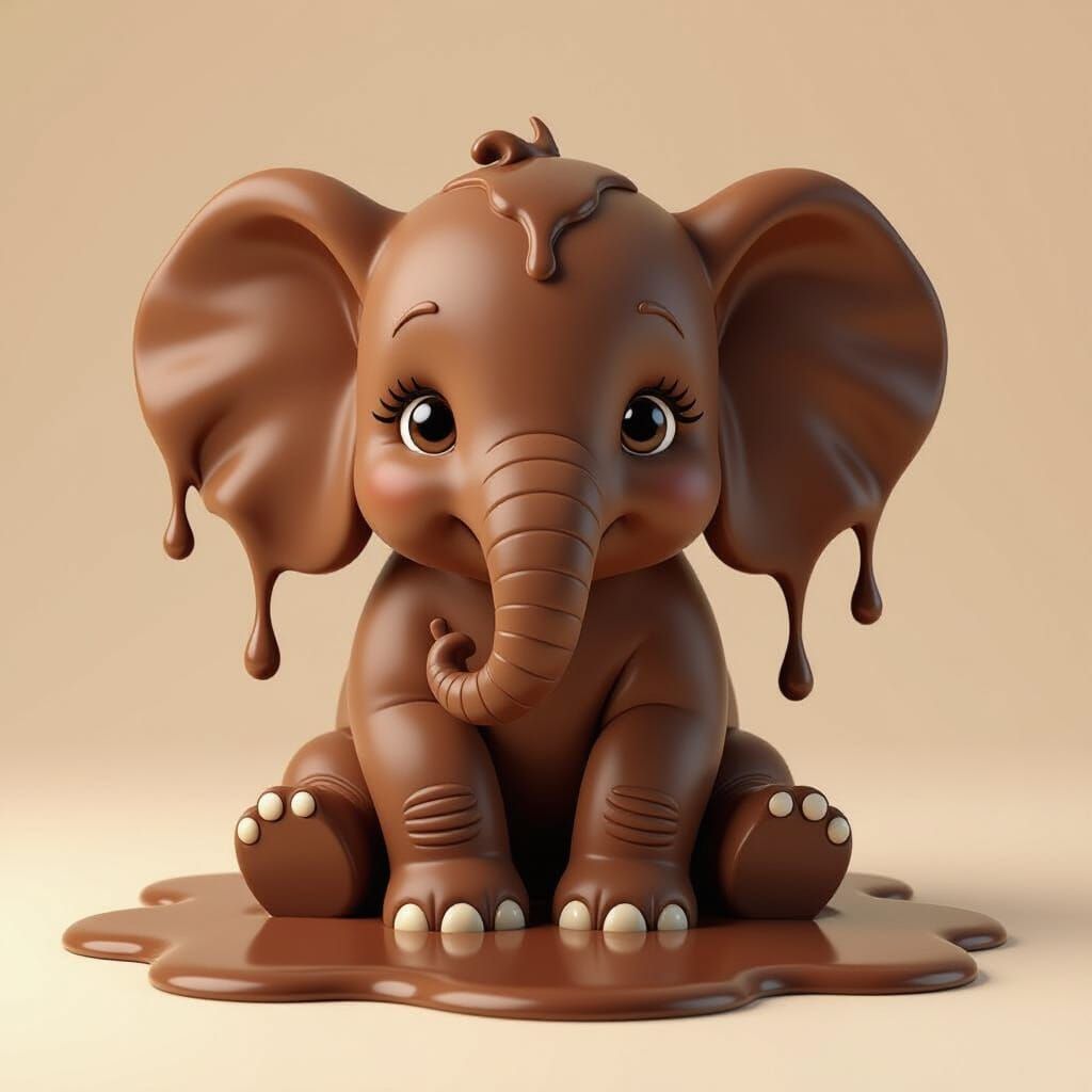 Chocolate Elephant Sculpture in 3D Render