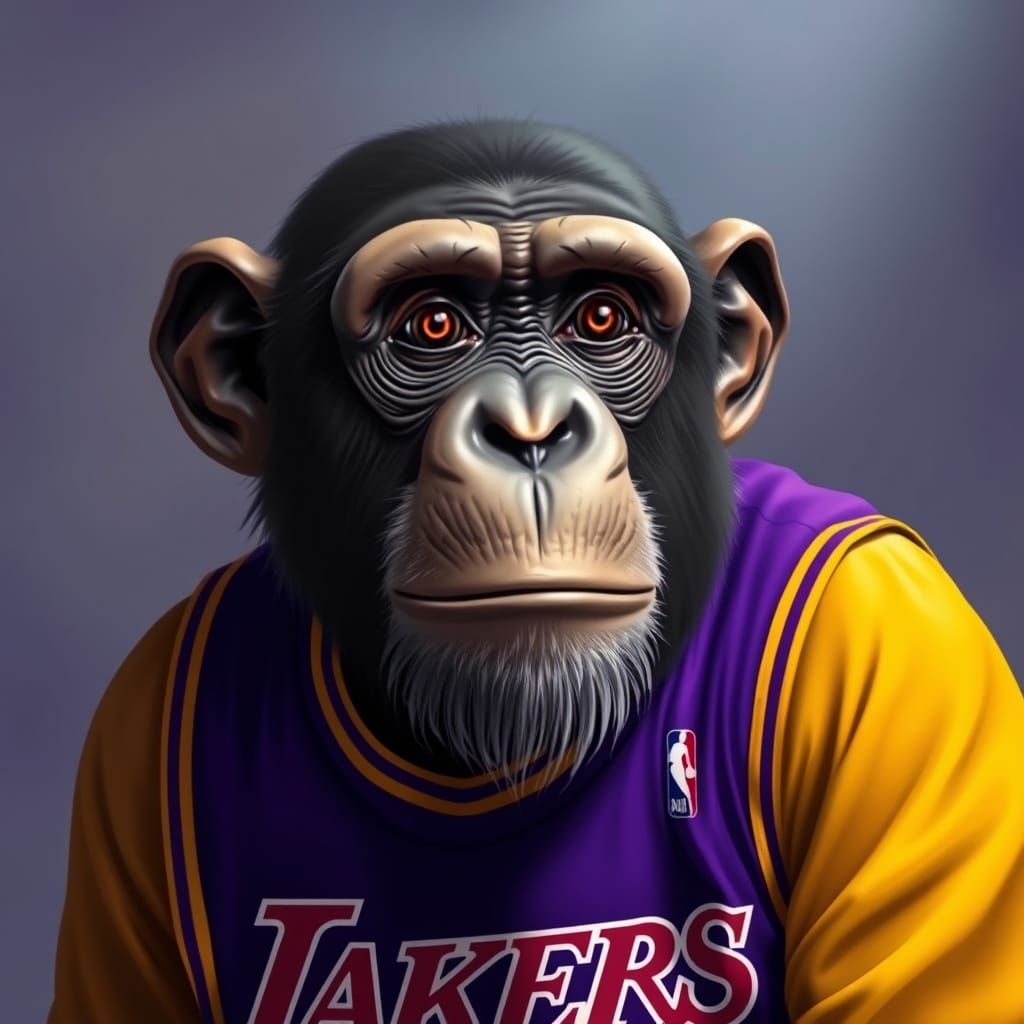 Chimpanzee in Lakers Jersey as Digital Art