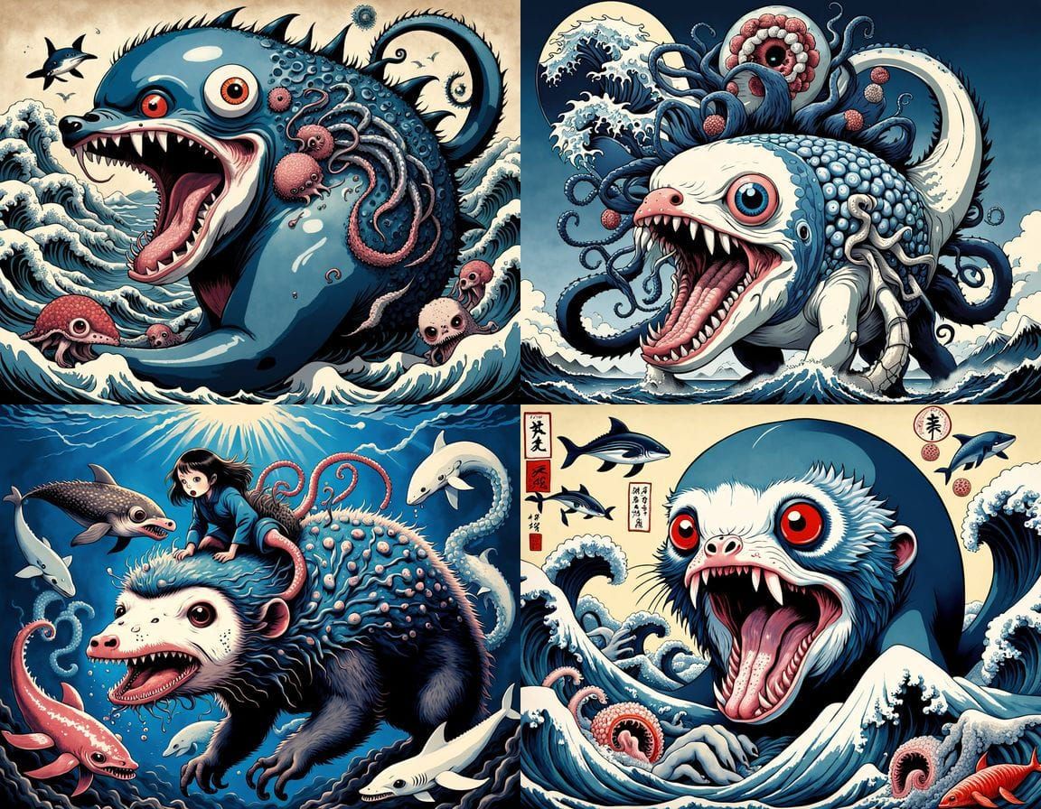 Surreal Hybrid Creature in Japanese Art Style