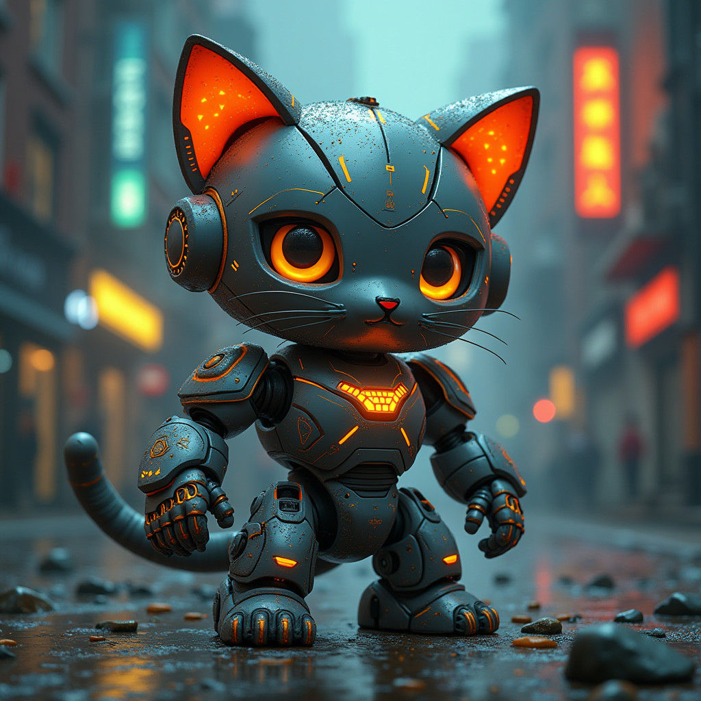 Anime Cat Robot in Asymmetrical Grid