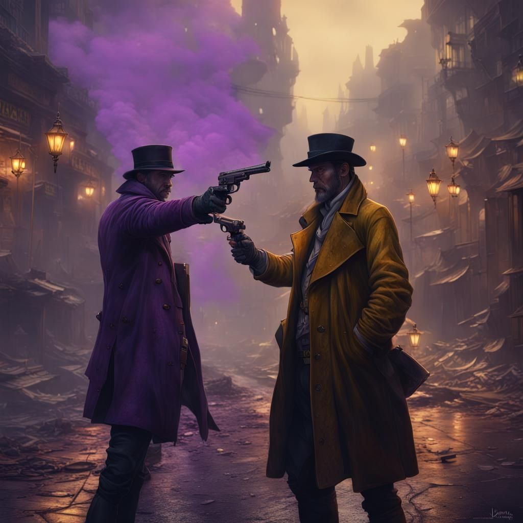 Eerie Street Standoff in Dark Fantasy Style