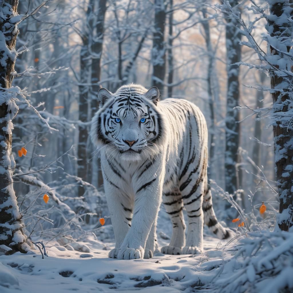 Snow Tiger in Mystical Winter Forest: Matte Painting