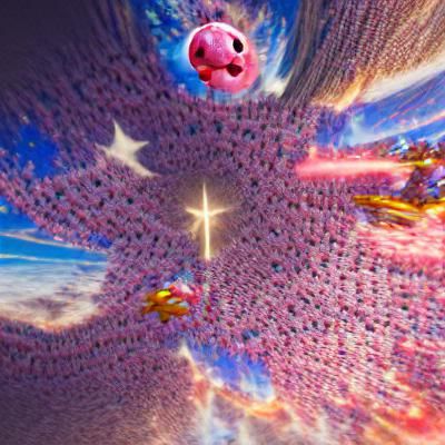 Kirby Soaring Through Sky on a Star