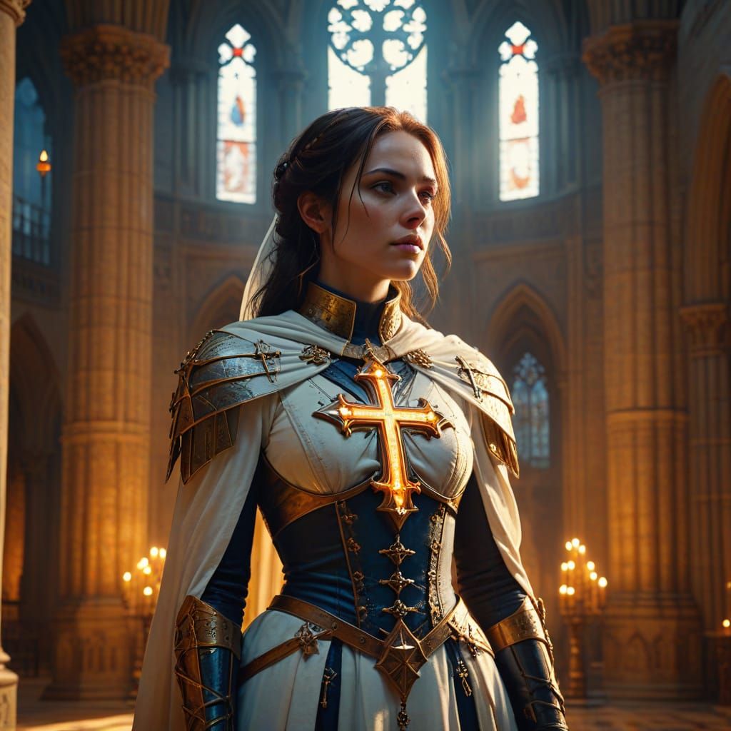 Lady Templar in Divine Cathedral, Golden Hour Photography