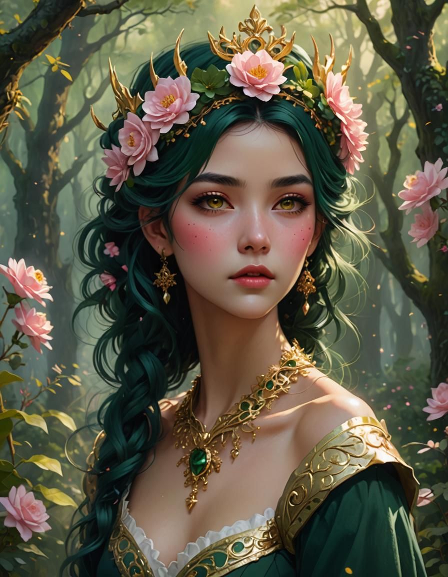 Golden Woman Portrait in Ethereal Fantasy Style