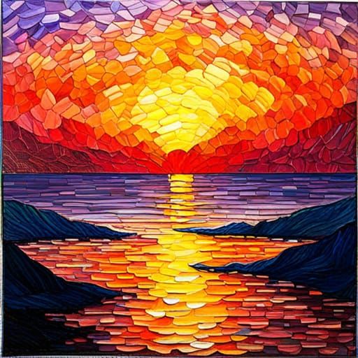 Stained Glass Sunset in Expressionist Style