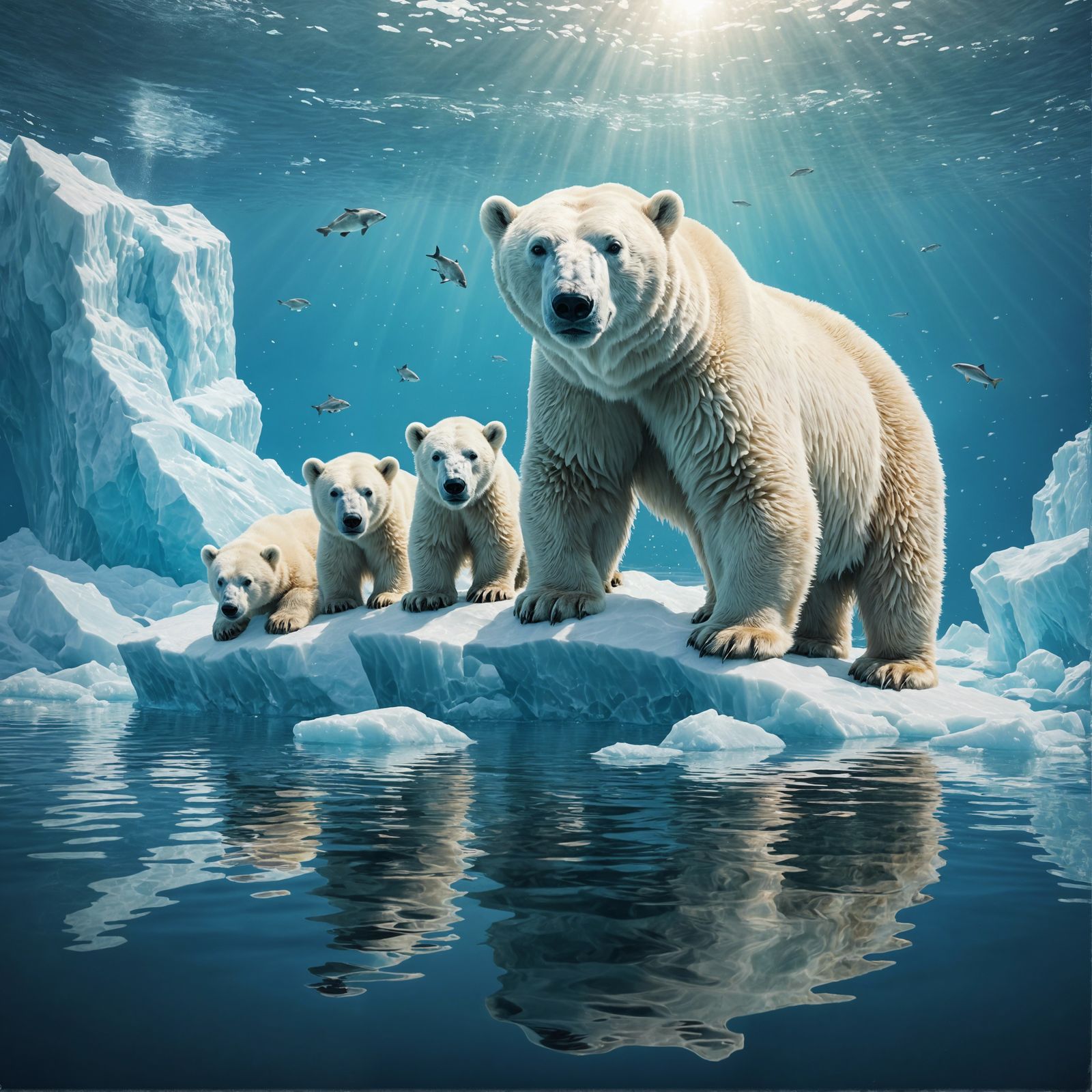 Polar Bear Family on Iceberg: Hyperrealistic Art