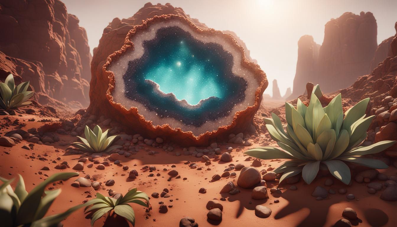 Geode with Giant Plants on Mars in 3D