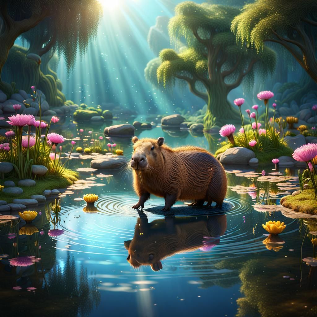 Capybara in Sunlight: A Whimsical Matte Painting