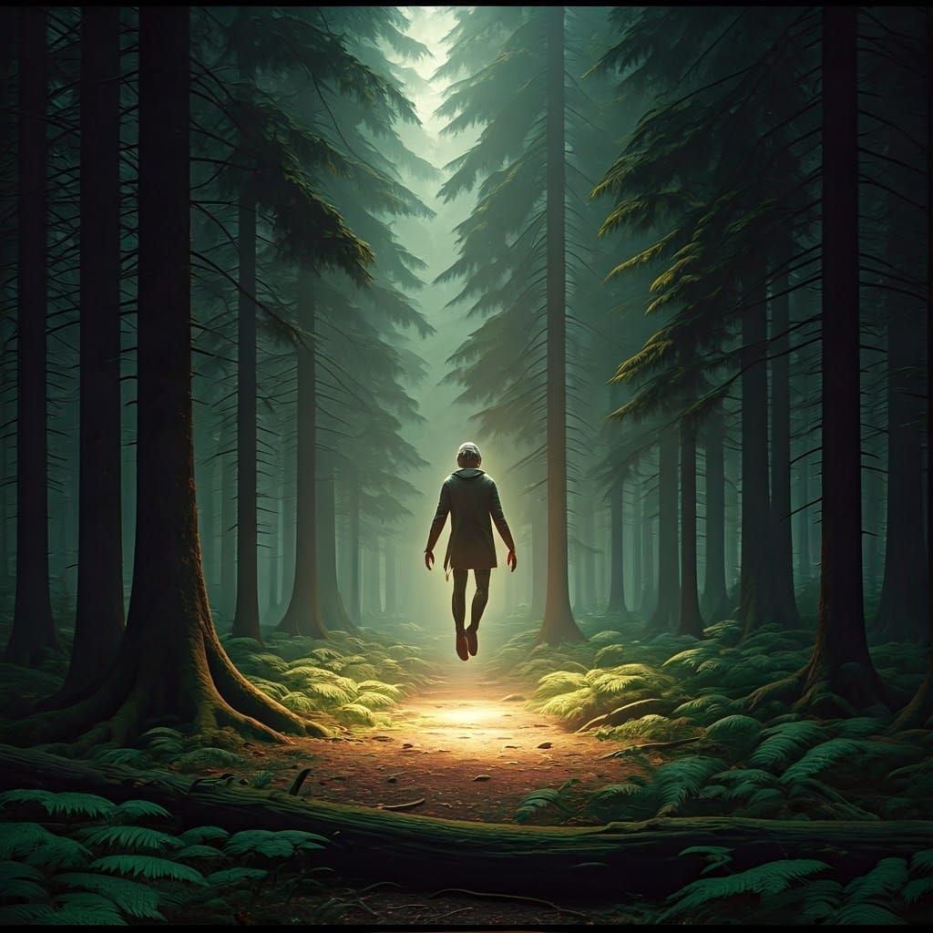 Ethereal Figure Embraces Nature's Power in Enchanted Forest