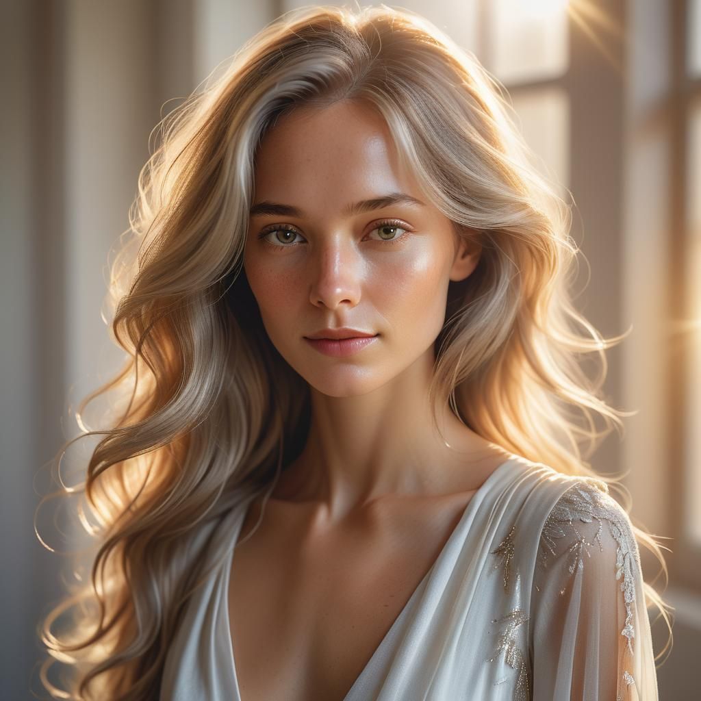 Ethereal Woman Portrait in Golden Hour Light