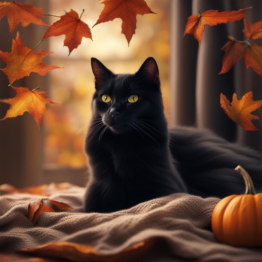 Dreamy Autumn Cat in Matte Painting Style