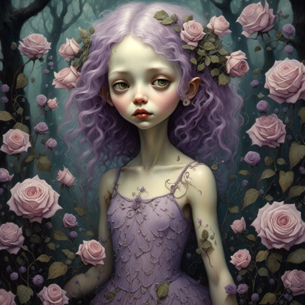 Rose Sprite Dancing in Mystical Forest, Digital Painting