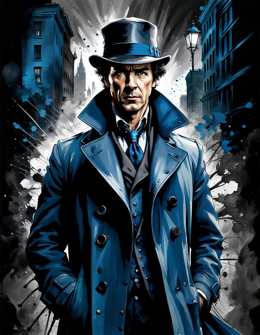 Sherlock Holmes Noir Portrait in Ink and Splatter Paint
