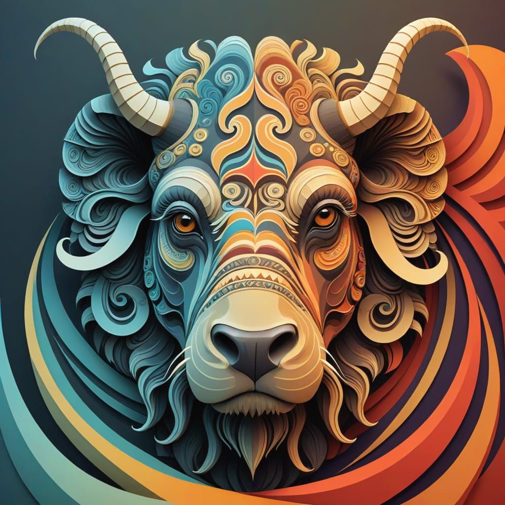 Abstract Bantha with Fractal and Gouache Elements