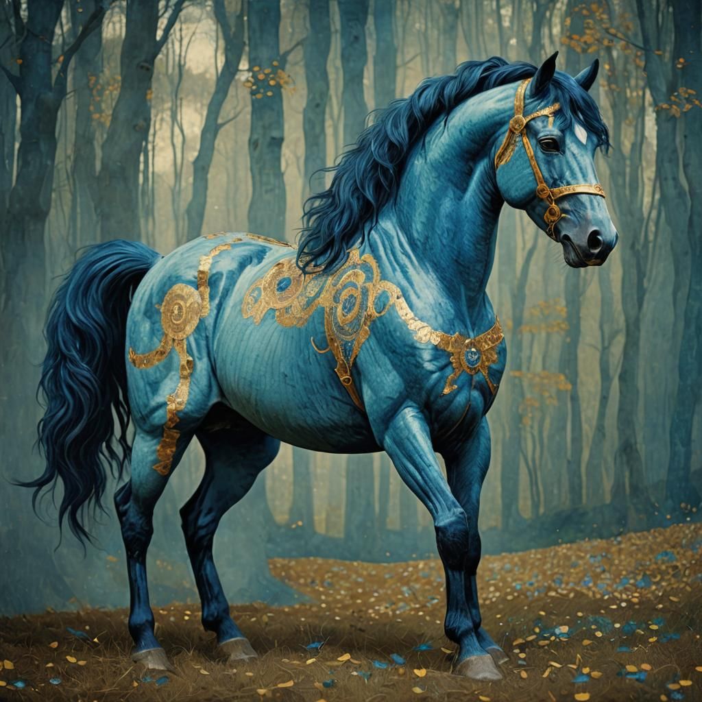 Blue Horse in the Style of Gustav Klimt
