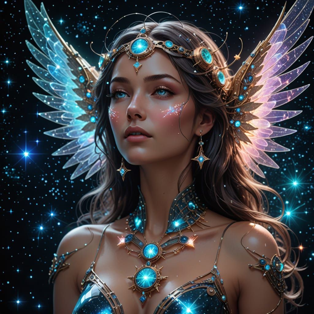 Goddess Adorned with Cosmic Clockwork Necklace