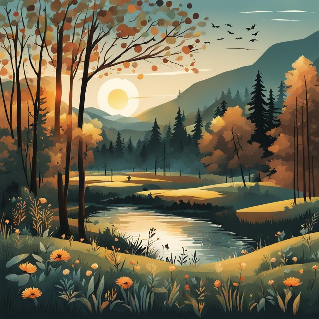 Early Evening Nature Illustration
