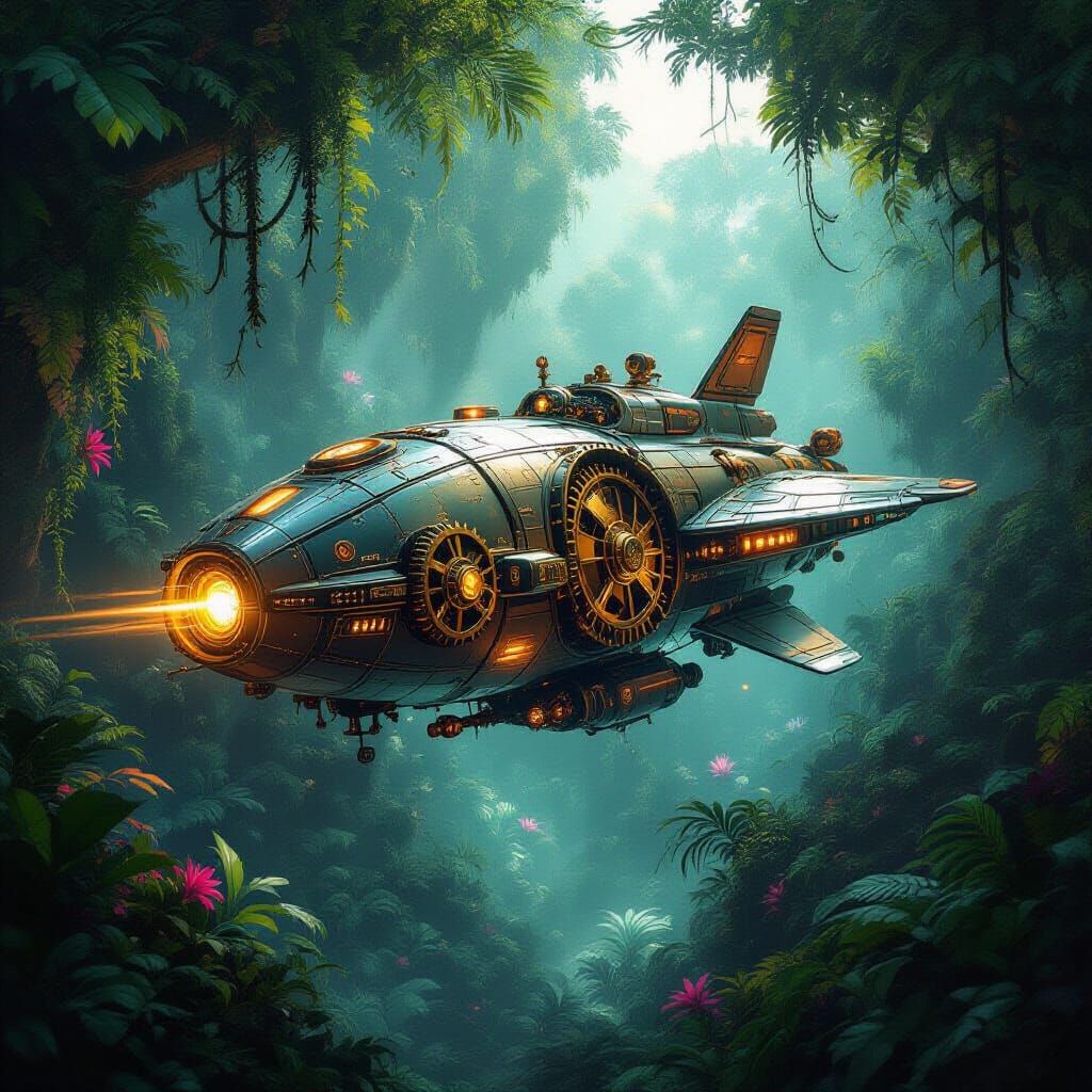 Clockwork Spaceship in Alien Jungle