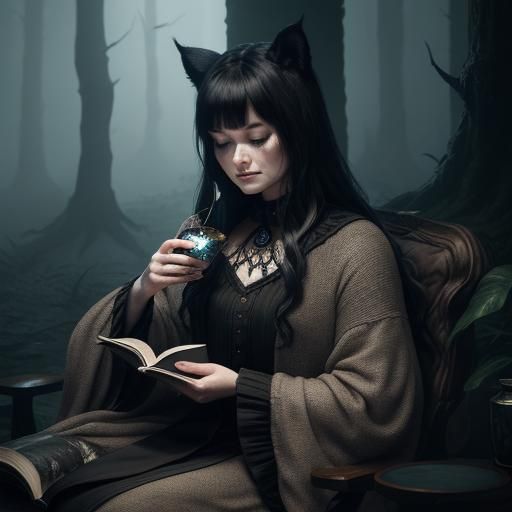 Cozy Woman and Sad Dragon in Dark Fantasy Realism