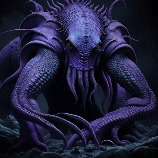 Hyperrealistic Cthulhu in Purple and Blue