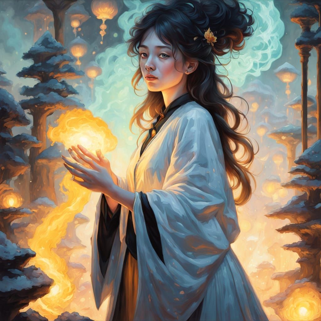Chinese Alchemist Discovering Phosphorus as Oil Painting