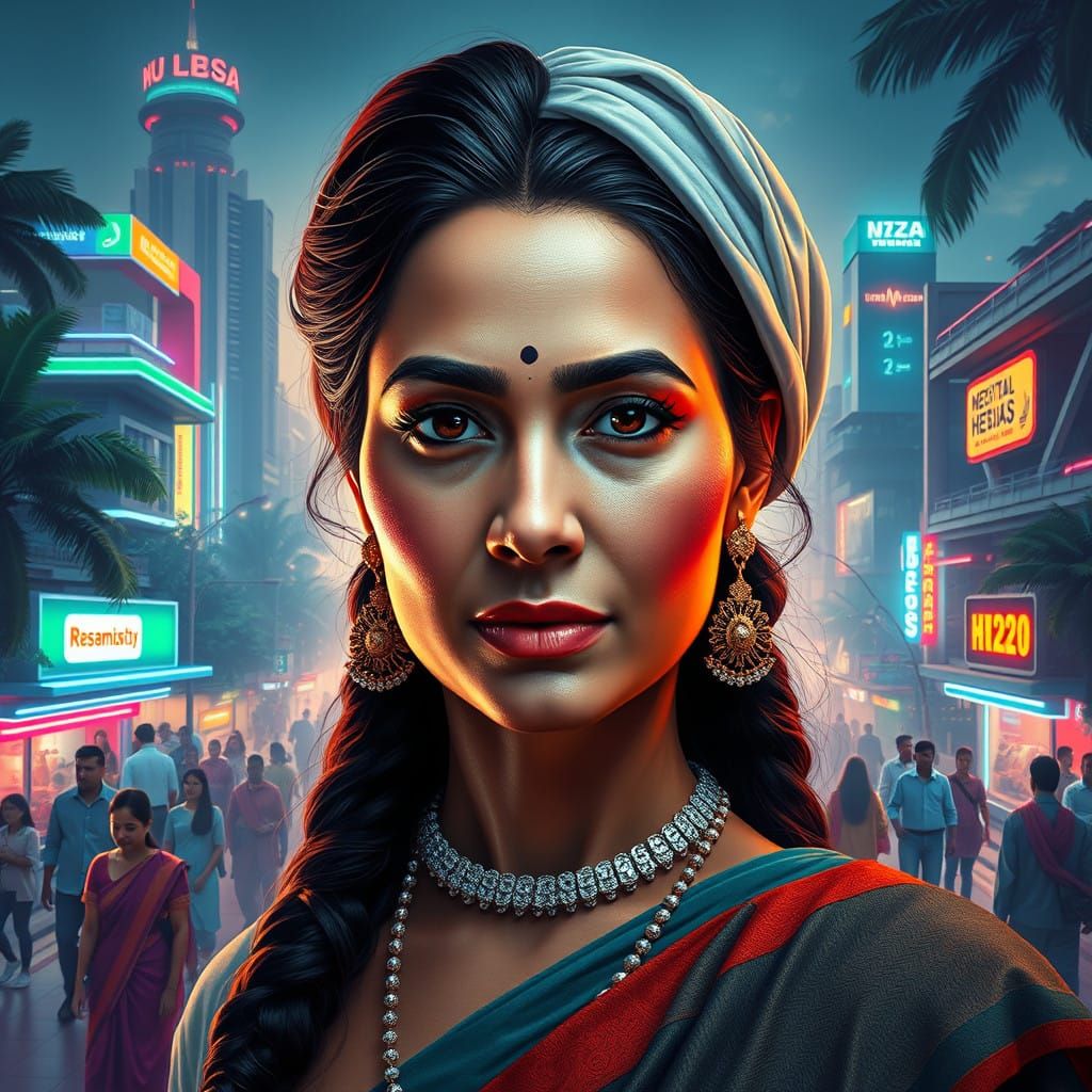 Stately Woman in Futuristic Harmony