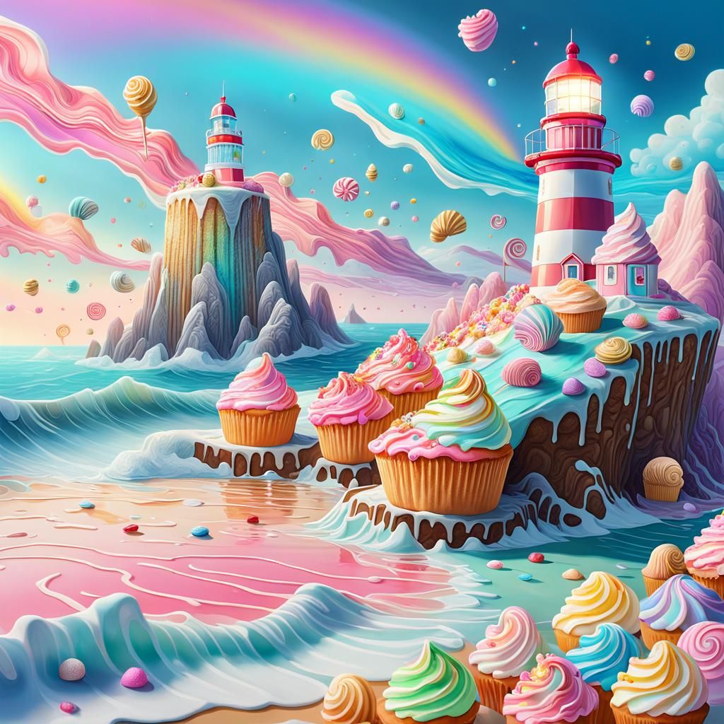 Candy Seascape: Hyperdetailed Pastel Dreamscape