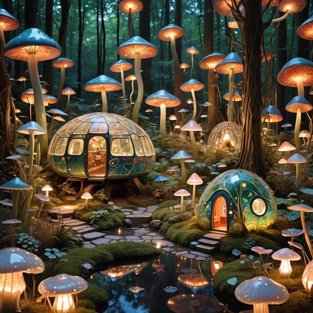 Glass Fantasy Scene in Ethereal Forest