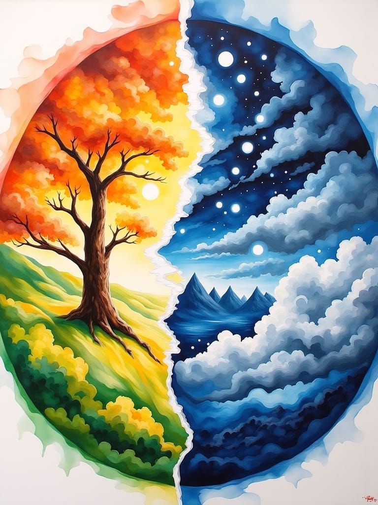 Four Seasons Cyclic Spheres in Split Painting Style