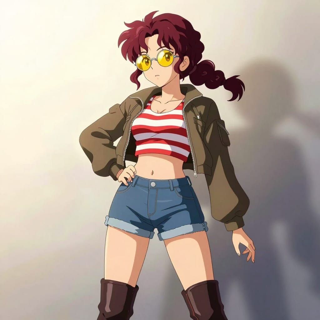 Anime Girl in Stylish Outfit with Yellow Sunglasses
